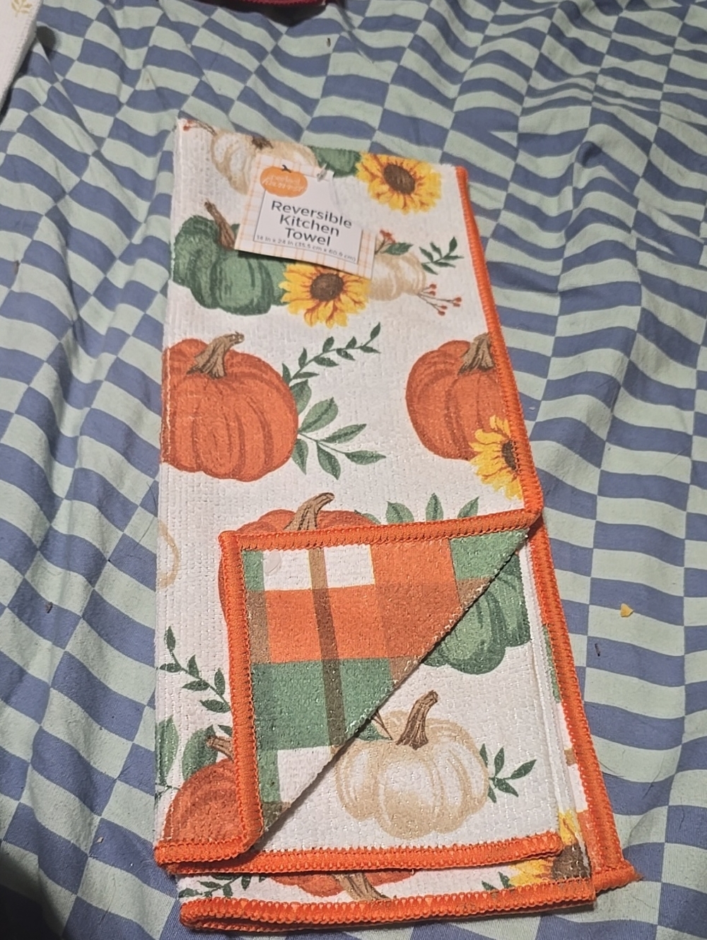 ❤️10/$10 New Autumn Pumpkin Reversible Kitchen Towel - Orange & Green